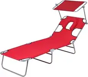 Beach Lounge Chair Folding, Folding Beach Lounge Chair, Lounge Beach Chairs Folding Lightweight, 3-in-1 Sun Tanning Chair, Portable Lightweight Reclining Lounger for Outside(Red)