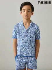 Reiss Blue/White River 3-9 yrs Tile Pattern Knit Shirt (AP0237) | $80