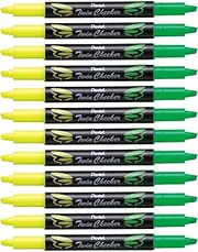 Pentel Twin Checker Dual Colour Highlighter Yellow/Light Green Ink, Box of 12 Highlighters (SLW8-GK)
