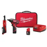 Milwaukee 12V 1/4" Hex Cordless Electric Screwdriver + 1/4" Ratchet Kit (2-Tool)