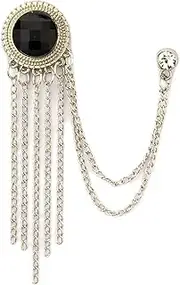 [Knighthood] Silver Engraving Crystal Stone With Hanging Tassel Collar Chain Brooch, Suit Stud, Shirt Studs, Lapel Pin Accessories for Men Women, Metal, no gemstone