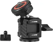 Multi-Functional Mini Ball Head 360°Rotatable Aluminum Alloy Ballhead Adapter Tripod Head 1/4 Inch Screw & Cold Shoe Connection with Dual Side Cold Shoe Mounts for DSLR Camera LED Video Light