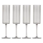 4pc Ladelle Flynn Champagne/Flute Glass Stemware Drinkware 24.5x5cm Charcoal
