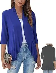 [BnMvF] Lightweight Cardigan for Women - 2025 Summer 3/4 Sleeve Open Front Knit Sweater, Wrinkle-Resistant Drape Cover-Up