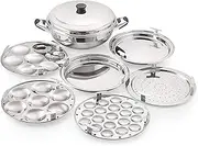 Tabakh Ckitze Stainless Steel Multi Kadai with Steamer Plate, Mini Idli Plate, 2 Idli Plates, 2 Dhokla Plates, Induction Friendly