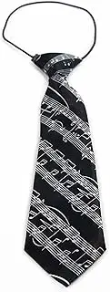 [Zasel] Kids Boys Black & White Patterned Elastic Neck Tie - Music Notes Black and White
