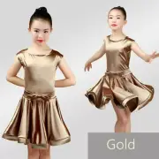 Girls Latin Dance Wear Dress Satin Sleeveless Tango Costume Ballroom Rumba