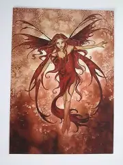 AMY BROWN NEW & MINT FAIRY POSTCARD/MINI ART PRINT FLAMING RED EARTH FAERIE fae