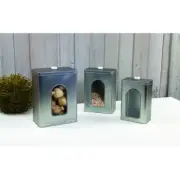 Tin Canister Set with Hinged Lids and Front Windows - Set of 3 Canisters