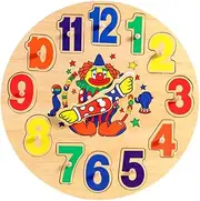 Totority Safe Wooden Boys and Girls' Clock Preschool Learning Toy Matching Blocks Set
