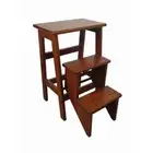 Wooden 3 Step Stool Timber Folding Kitchen Ladder Retro Antique Oak Abby V03848