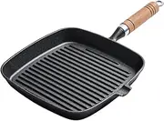 Camping Frying Pan - Grill Skillet | Non Stick Frying Pan | Heat Resistant Ergonomic Kitchen Cookware with Wooden Handle | Portable Cooking Griddle for Restaurant Home Commercial