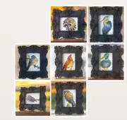 mini framed art prints of birds and animals in ready-to-hang black ornate frames