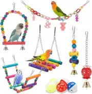 Bird Parakeet Toys, 11 Pcs Swing Hanging Standing Chewing Toy Hammock Climbing