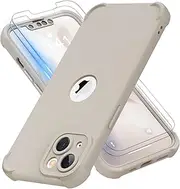ORETECH Designed for iPhone 13 Case with 2 x Tempered Glass Screen Protector Shockproof Protection Cover Hard PC Silky Soft Touch Full Body Protective Case for iPhone 13 (2021) 6.1'' - Stone