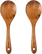 Teak Wood Salad Serving Spoon Set 10.2-Inch, Wooden Salad Spoons Set of 2, Teak Wooden Salad Servers for Mixing, Stirring & Serving