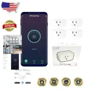 WiFi Smart Plug 4-Pack - 15A, Voice Control, No Hub Required, Compact Size