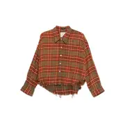 [R13] R13 Plaid Frayed-hem Shirt XS RED/GREEN