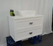 LEXA Slim 400mm depth Matte White Shaker Hampton PVC Wall Hung Vanity Stone Top