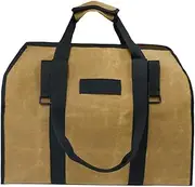 VALICLUD Portable Firewood Storage Bag Waxed Canvas Log Carrier with Padded Handles Enclosed Design for Outdoor Use for Firewood Grilling and Beach Gear