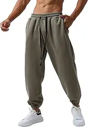 [Aosufei] Men's Elastic Waist Stretch Basic Athletic Pants Drawstring Baggy Hiking Trousers Classic Casual Jogger Pants