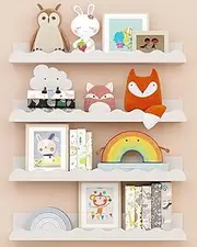 Yunking Kids' Bookshelf Set of 4 - White Floating Nursery Book Shelves, Picture Ledge Shelf for Wall Decor and Storage - Perfect for Books, Toys, Photo Frames, and Nursery Décor(White
