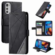 For Motorola Moto E32 Case SupRShield Wallet Card Leather Flip Magnetic Stand Phone Cover (Black)