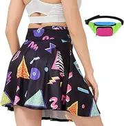 [Coseaon] 80s 90s Tennis Skirts Set for Women with Pockets Retro High Waisted Athletic Golf Skirts with Bag for Party Workout