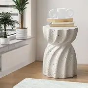 LEVEDE Round Side Table, Small Hourglass End Table, Vintage Terrazzo Coffee Tables, Bedside Table for Living Room, Bedroom, Office, Cafe, Waterproof Concrete Stool Stand Outdoor (35 x 47cm, Beige)