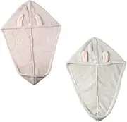 OSOLADY 2pcs Quick Dry Hair Towel Cartoon Hair Drying Cap for Bath Spa Travel and Daily Use Elastic Ring and Button for Secure Fit