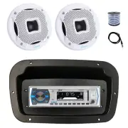 Pyle Marine Receiver,Spa Bezel,Adapter, Antenna,Wire, 2x 6.5" 450W White Speaker
