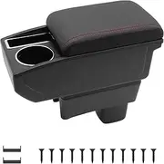 Car Armrests for Suzuki Swift 2002-2024, Centre Consoles for Car, Double Storage Space with Drink Holder, Easy Assembly, Comfortable and Durable Leather, Black (Red Line)
