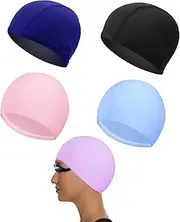 AWOCAN 5 Pieces Swimming Caps, Polyester Fabric Swimming Cap, Pure Colourful, Non-Waterproof Fabric, Swimming Pool Cap, Elastic Swimming Cap for Women and Men