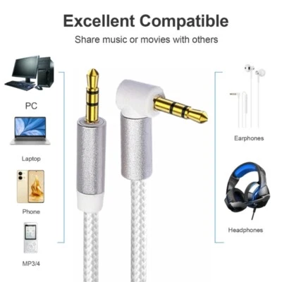 Auxiliary AUX Cable 90 Degree Right Angle Connection 3.5mm Aux Cord Wire Line