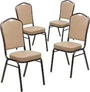 Flash Furniture 4 Pack Hercules Series Crown Back Stacking Banquet Chair in Gold Diamond Patterned Fabric - Gold Vein Frame