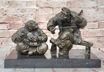 Museum Quality Milo Bronze Sculpture Statue Two Figures Playing Music Figurine