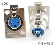 2-Pack XLR 3-Pin Female Jack Panel Mount, Nickel Plated Connector, CN-A60-2