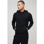 Mens Black Slim Fit Interlock Hoodie