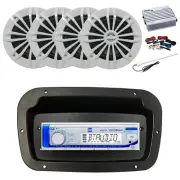 Dual Marine Radio,Spa Bezel,Adapter,Antenna,Amp,Kit, 4x 6.5" 180W White Speaker