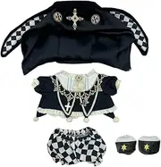 niannyyhouse Hat Coat Plaid Pants Shoes 10cm 20cm Plush Doll Black Golden Outfit Dress Up Accessories (Black-20cm)