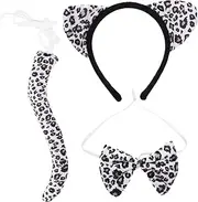 [ROMISBABA] 1set Leopard Ears Headband Tail and Bow Tie Boys and Girls for Halloween Costume Birthday Parties and Animal Cosplay Soft and Comfortable Materials for All-day Wear