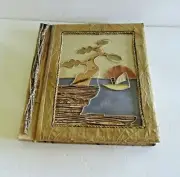 Vtg Wooden Hand Made SCRAP BOOK Maine Photos NOS Tree Sailboat Water