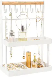 4-Tier Jewelry Tower Rack with 12 Hooks - White Organizer Stand