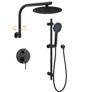 Matt Black 2in1 Swivel Gooseneck Arm Rain & Handheld Shower Sliding Rail Diverter