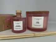 NEW SPRING & SUMMER SET of 2 VILA HERMANOS Pink Glass Candle & Reed Diffuser