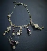 Artisan Silver Bracelet / Earring Set - Swarovski Crystal Dog Paw / Czech Beads