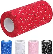 Glarks 1Pcs 15CM x 50Yards(150FT) Glitter Tulle Rolls, Red Sparkling Tulle Spool Ribbon Sequin Tulle Netting Fabric for DIY Tutu Skirt Wedding Birthday Baby Shower