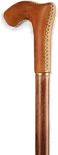 Light Brown Craved Wooden Walking Stick -Premium Lightweight Walking Cane with Leather Ergonomic Palm Grip Handle - 36" Designer Handmade Elegant Carved Canes for Men Women Comfortable Best Gift Idea