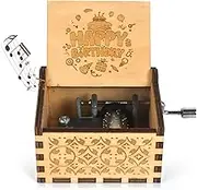 Happy Birthday Music Box Hand Crank Musical Box Play Happy Birthday Tunes Engraved Carved Wood Musical Birthday Gifts for Kids Children Parents Friends etc