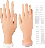 Practice Hand for Acrylic Nails, 1 Pair Nail Practice Hands with 200pcs False Nails, Flexible Bendable Mannequin Hands, Nail Art Training Hand for Home Salon